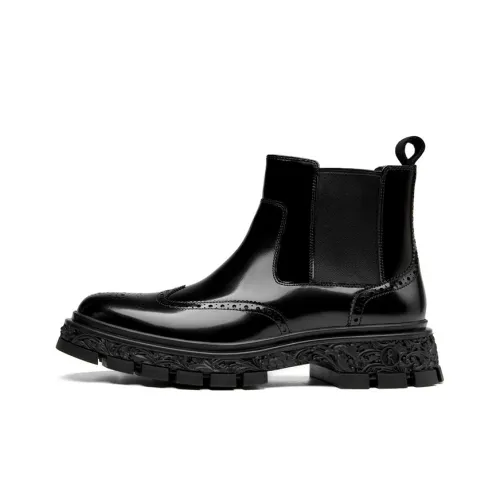 ROBERTA DI CAMERINO Relief Platform Cut Bead Fleece Chelsea Boots Men's Black
