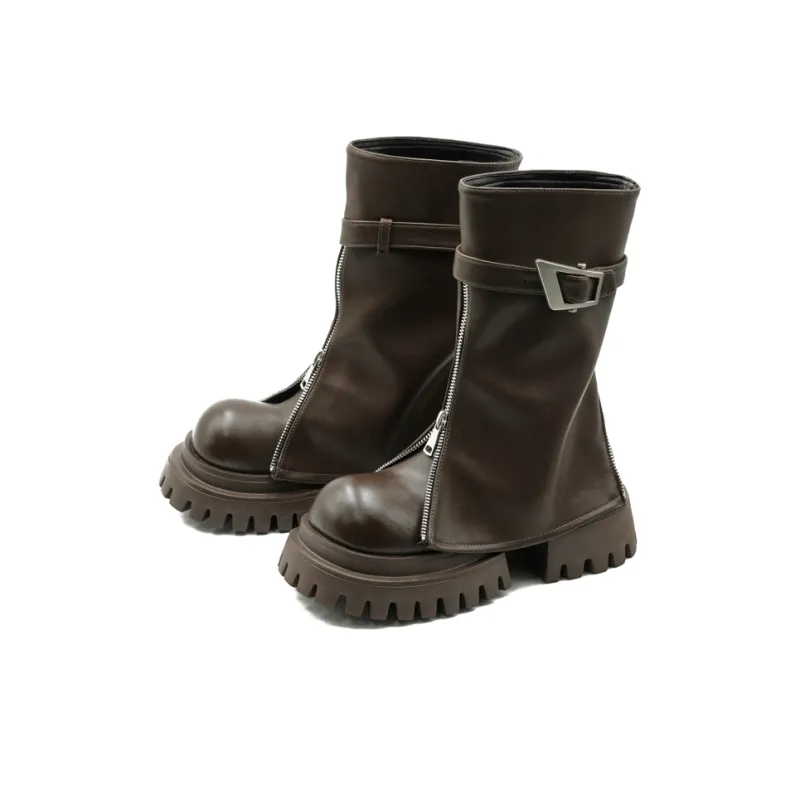 Little Sue Trendy Versatile Fashion, British Style, Chunky Derby Foldover Boots Fleece Lined Ankle Boots Women's-7