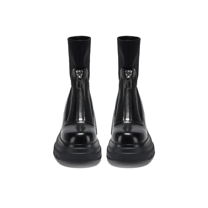 GG CC Elasticity Boots Slimming Boots Casual Ankle Boots 8cm Women's Black-1