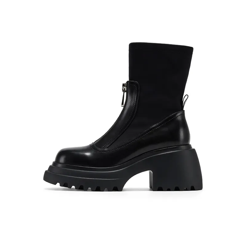 GG CC Elasticity Boots Slimming Boots Casual Ankle Boots 8cm Women's Black-0