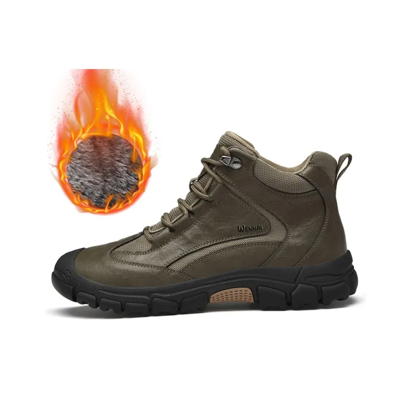 Wen Nai Warm Wear Resistant Cushioning Height Increasing Slip Resistant Short Outdoor Boots Men's Khaki-0