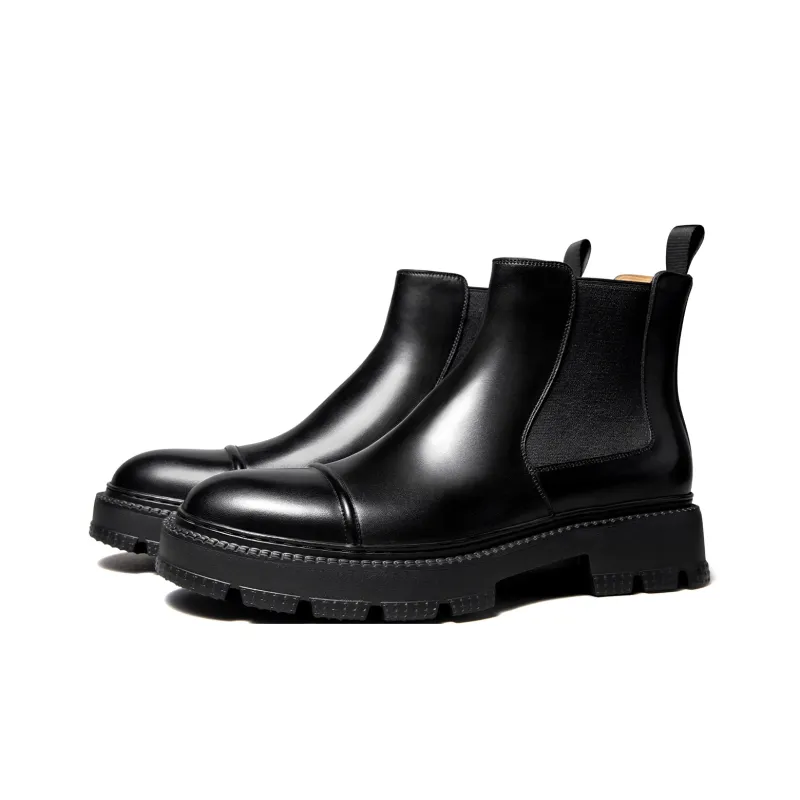 THOM WILLS British Business Casual Leather Boots Short Chelsea Boots Men's Black-1
