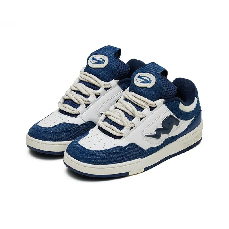 REEMUSTERED Abrasion Resistant Cushioning Low Top Skateboard Shoes Unisex Denim Blue-1