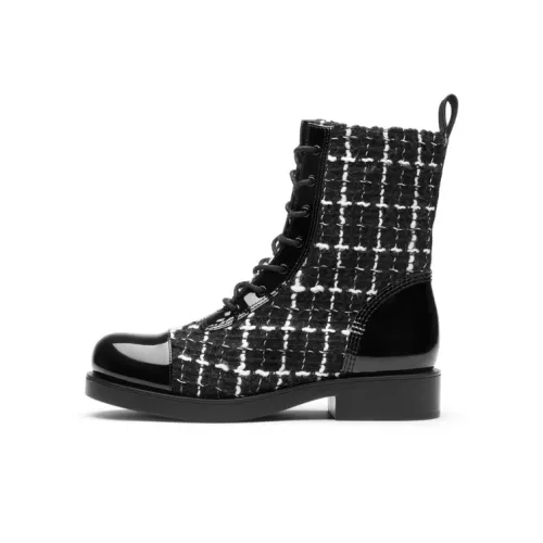 CHARLES&KEITH Martin Boots Women's Black Textured/Black/Pink White