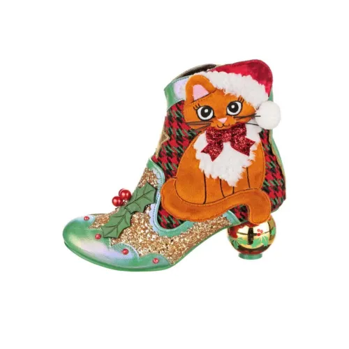 IRREGULAR CHOICE Christmas Kitty Ankle Boots 6cm Women's Green