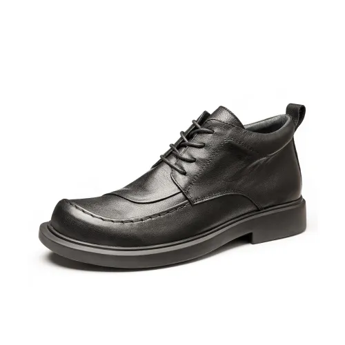 Brounvanm Men's Leather Premiatas Ankle Premiatas 3CM Men's Black Coffee