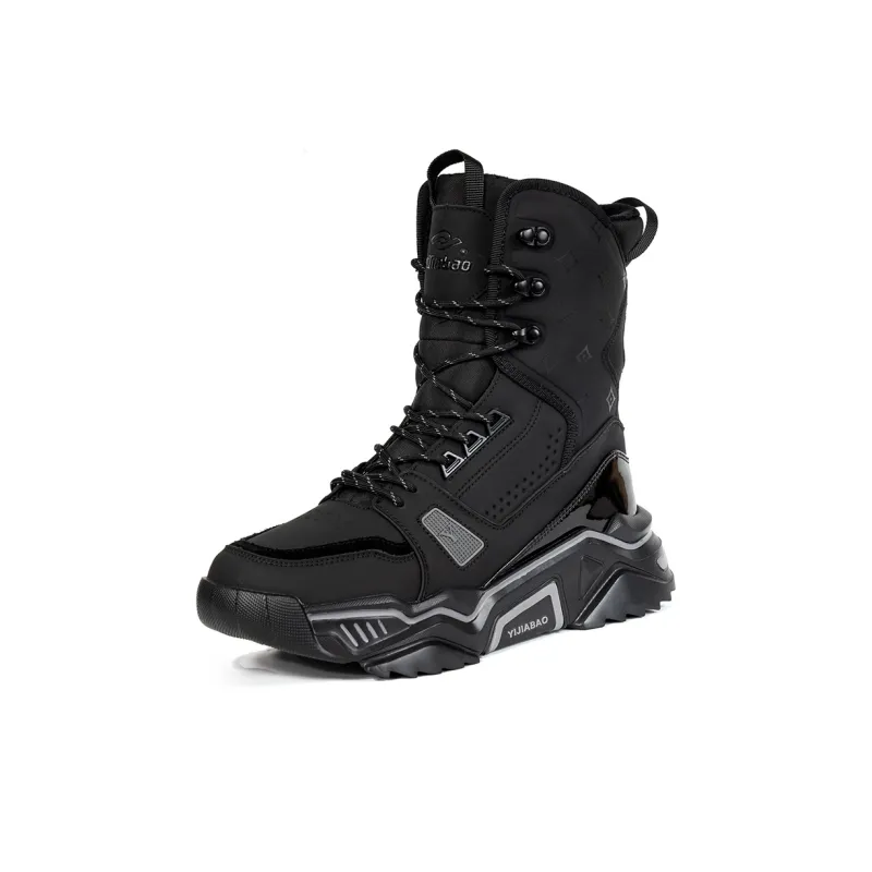 Yi Jiabao Height Enhancing Water Resistant Wear Resistant Crew Outdoor Boots Men's Black-1