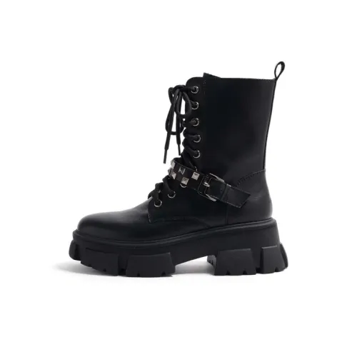 STEVE MADDEN Martin Boots Women's Black/Ecru