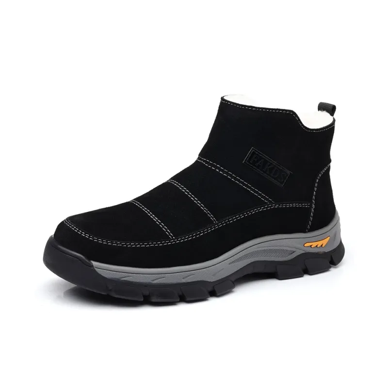 Beidouniao Warm Slip-Resistant Crew Snow Boots Men's Black-0