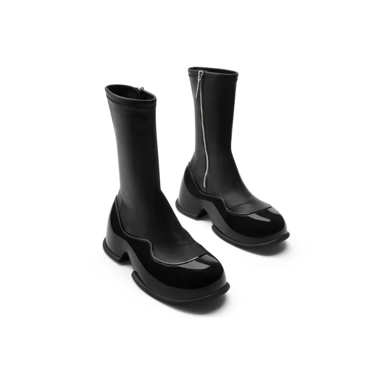 CHARLES&KEITH Small CK Ankle Boots 6cm Women's Black/Red Red-2
