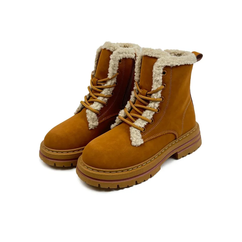 Warrior Winter Battle Boots Wear-Resistant Height Increasing Slip-Resistant Short Snow Boots Women's Brown-1