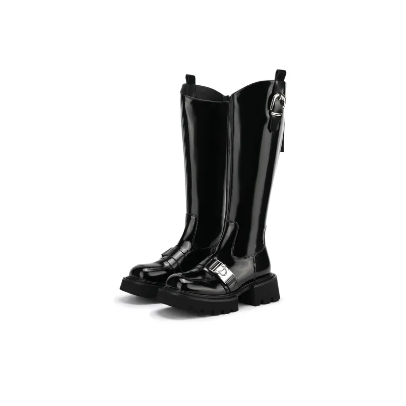 SATURDAY MODE Knee high Boots 5cm Women's Black-2