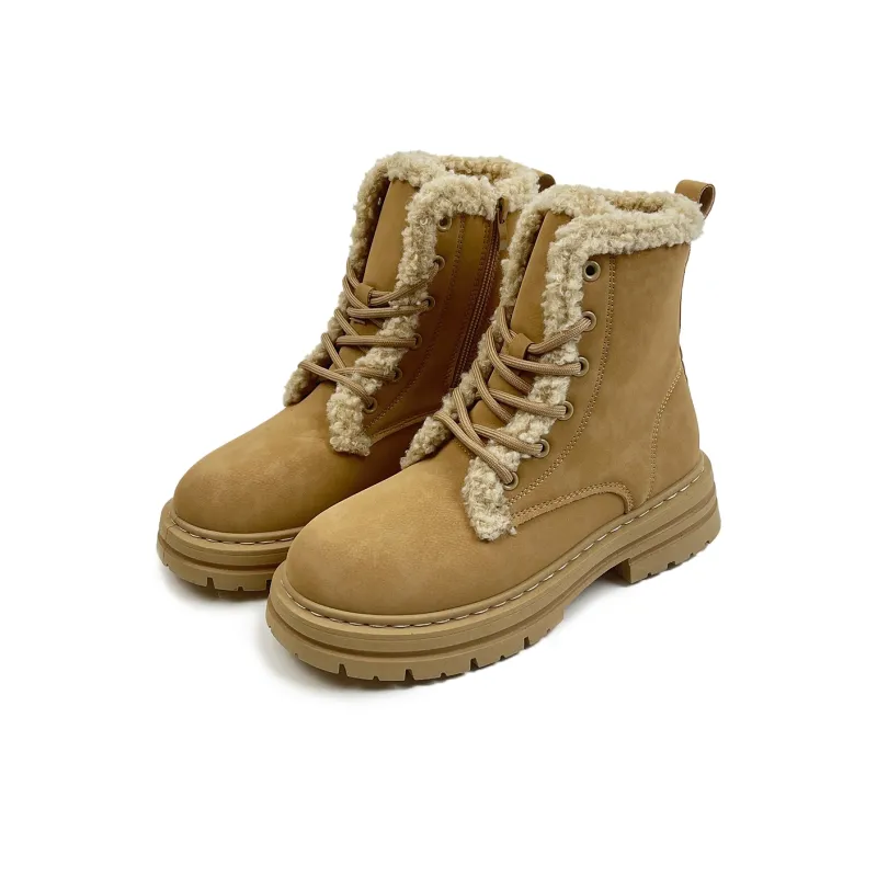 Warrior Winter Battle Boots Warm Wear-Resistant Height Increasing Short Snow Boots Women's Brown-1