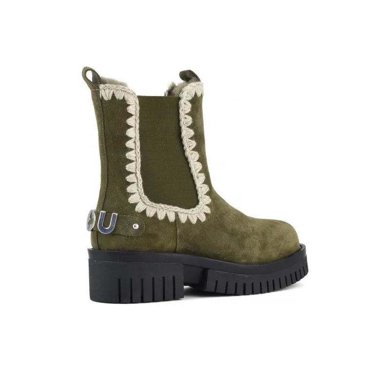 MOU Eskimo Short Chelsea Boots Women's Olive Green-3