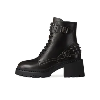 ASH NINJA Collection Chunky Heel Side Zipper Martin Boots Trendy Women's Black Bronze