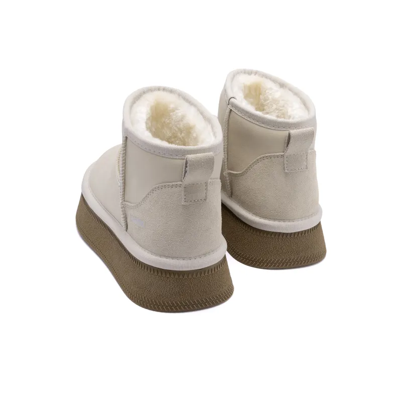 HUANQIU Height Increasing Warm And Wear Resistant Short Snow Boots Women's Beige-5