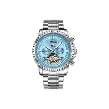 RUIGE Mechanical Movement Stainless Steel Watchband Men's Watches Blue Dial