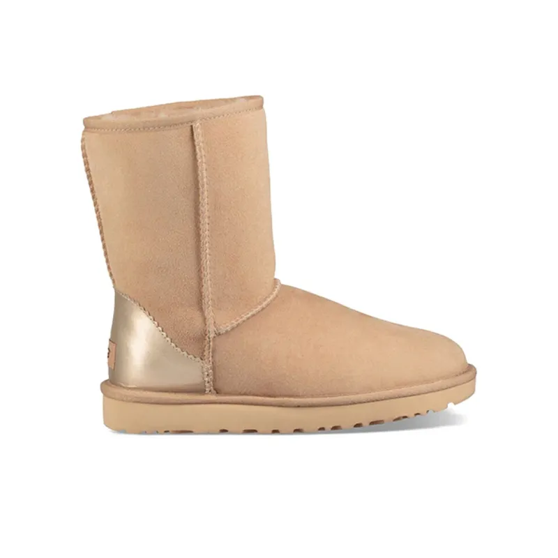 UGG Classic Short Ii Metallic Fleece Lined Cream Yellow Women's-1