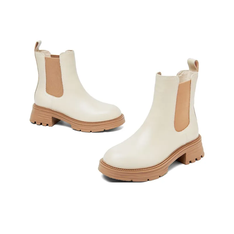 PT'SON Short Chelsea Boots Women's Black/Beige/Black, Fleece Lined/Beige, Fleece Lined-22