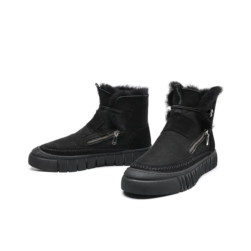 TRUMPPIPE Warm Slip Resistant Short Mid Calf Snow Boots Men's Black-3