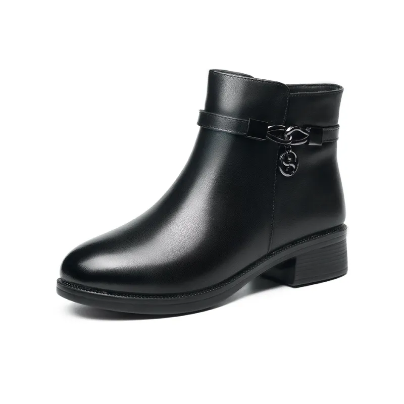 AOKANG Ankle Boots 4cm Chunky Heel Women's Black-1