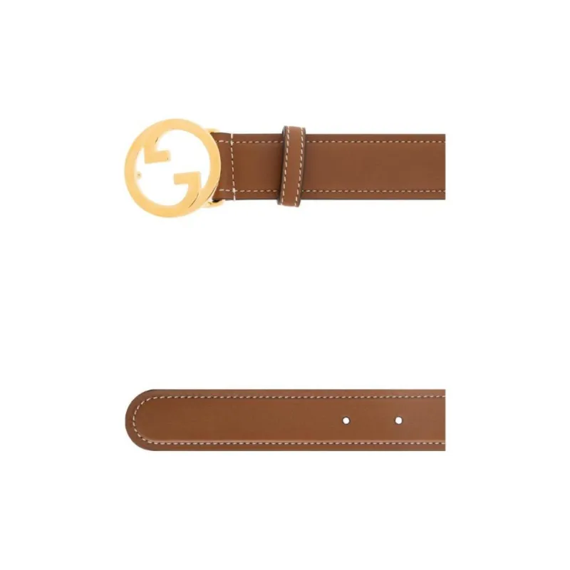 GUCCI Calfskin Leather Belts Women's Umber Width: 3CM-2