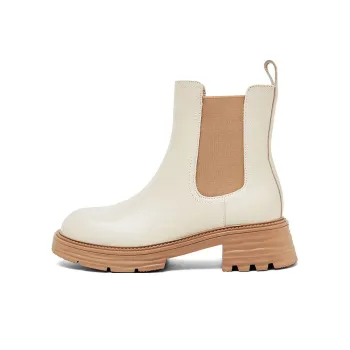 PT'SON Short Chelsea Boots Women's Black/Beige/Black, Fleece Lined/Beige, Fleece Lined