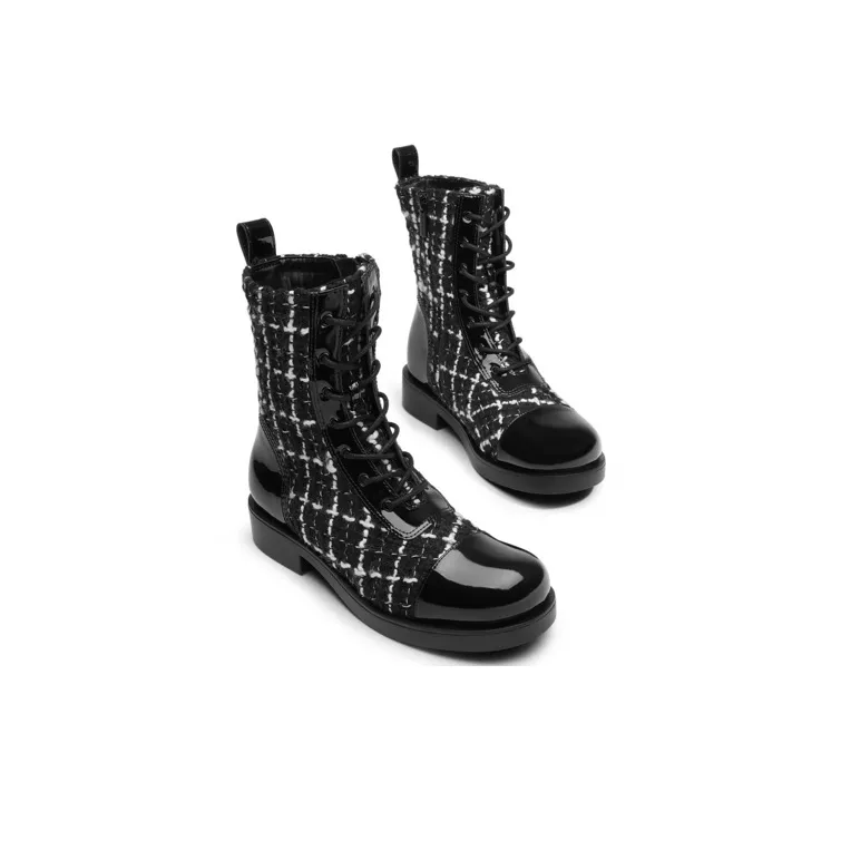 CHARLES&KEITH Martin Boots Women's Black Textured/Black/Pink White-2