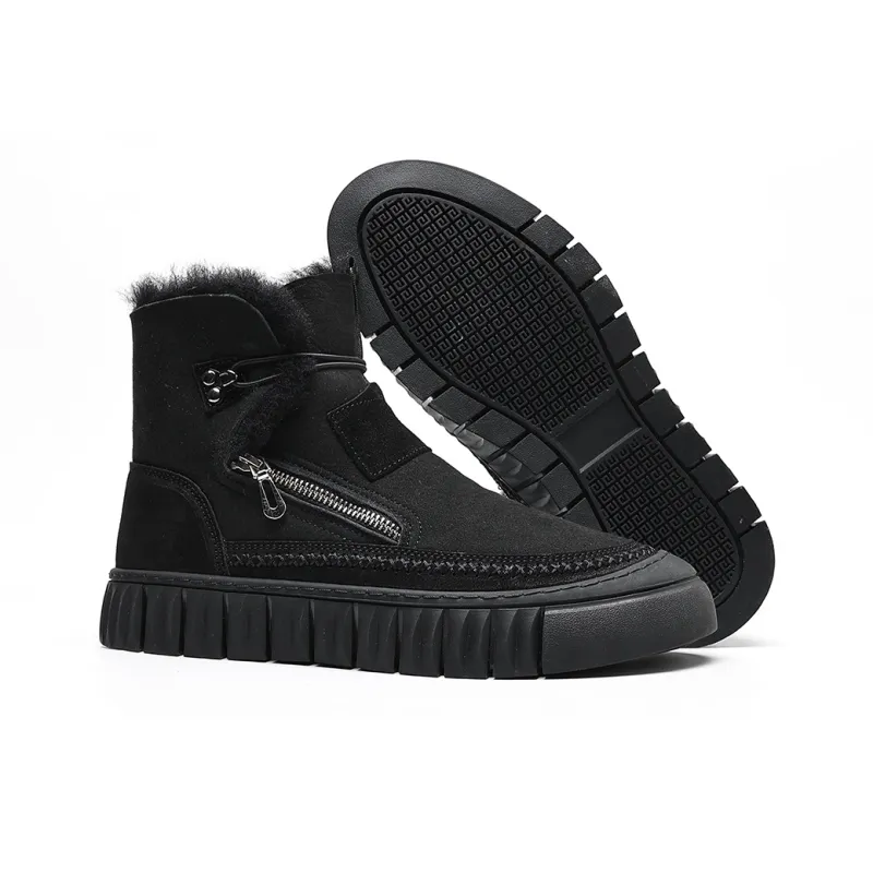 TRUMPPIPE Warm Slip Resistant Short Mid Calf Snow Boots Men's Black-2