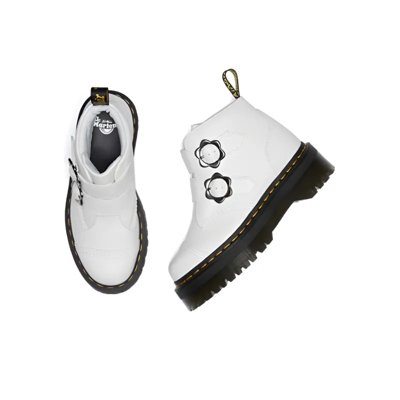 Dr. Martens Dr.Martens Devon Flower Buckle Leather Platform Boots 'White Black' Women's-3
