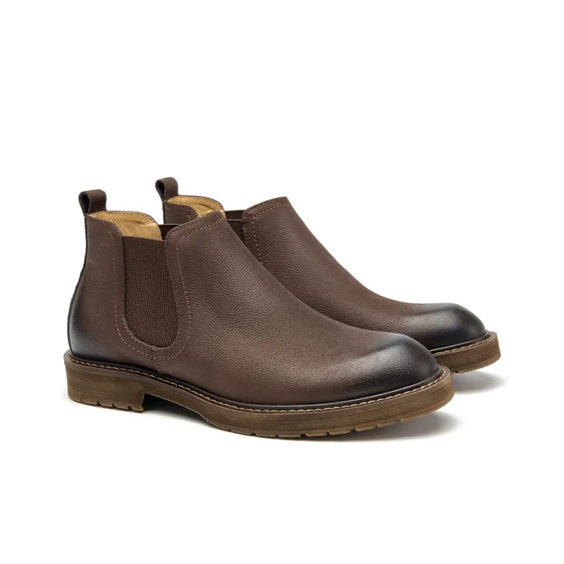 Beau Today Cow Leather Ankle Length Chelsea Boots 3.2cm Men's Coffee-1