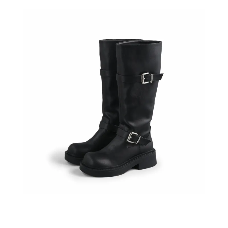 DOLIN COLLECTION Niche Square Buckle Vintage Long Shaft Boots Women's-0