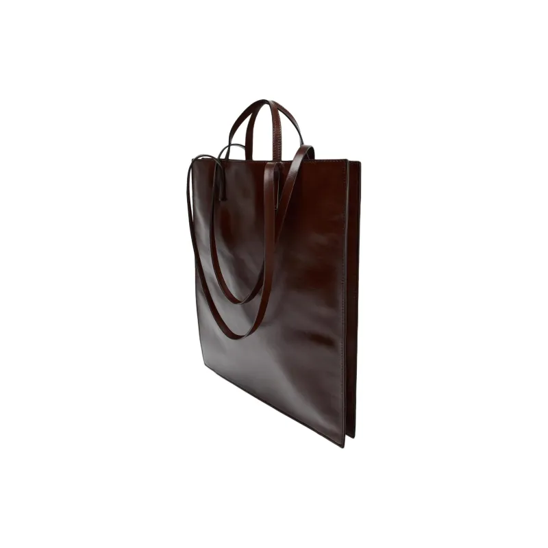 ZARA Cow Leather Tote Bag Shopping Bag Shoulder Bag Handbag Large Size Women's Green/Brown-3