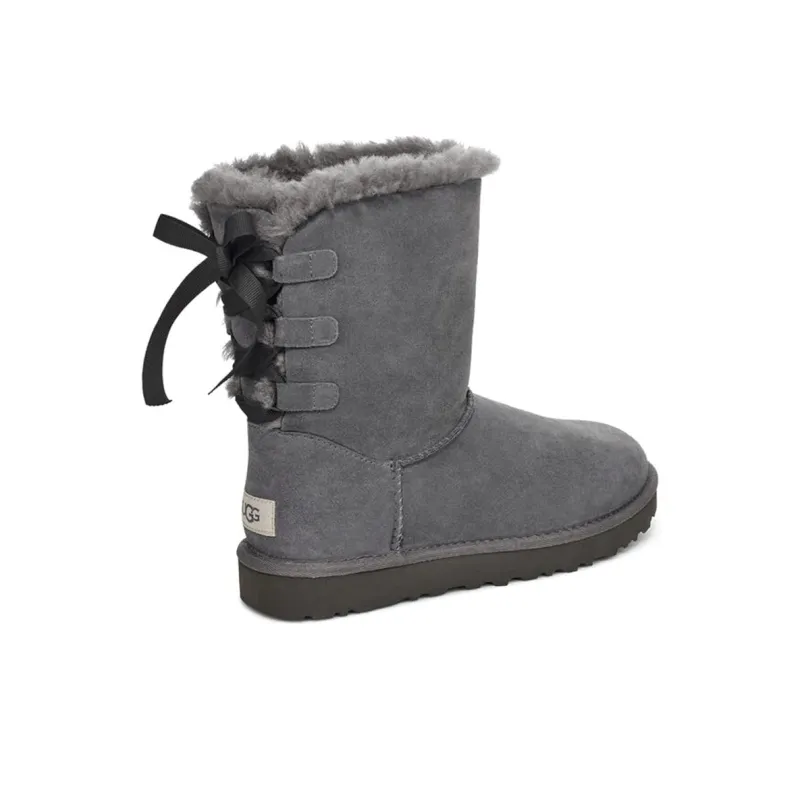 UGG Short Bow Stiefel Fleece Lined Gray Women's-3