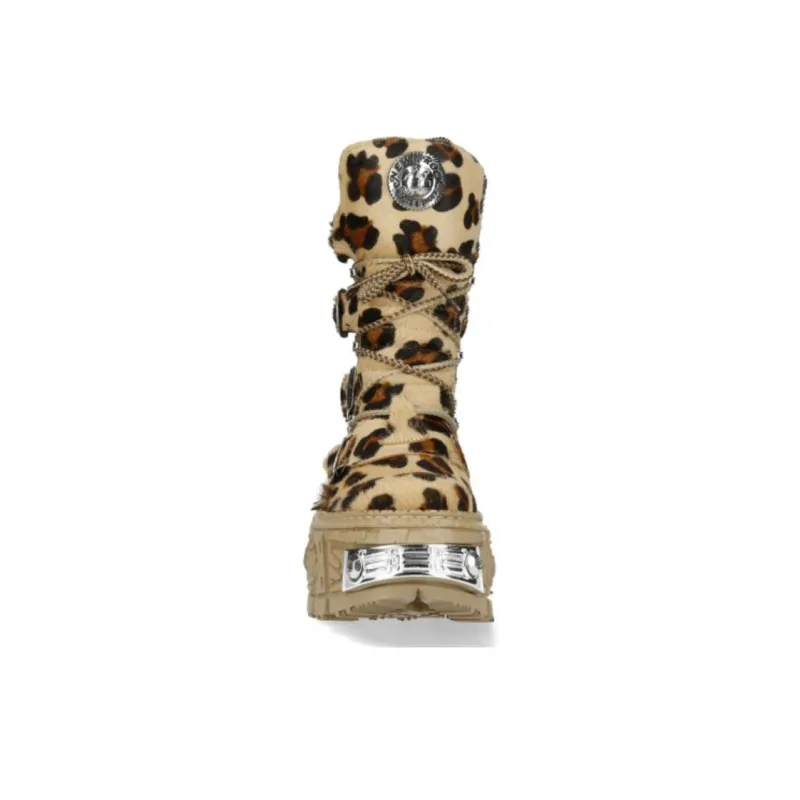 NEW ROCK Ankle Boots Unisex Brown Leopard Print-4
