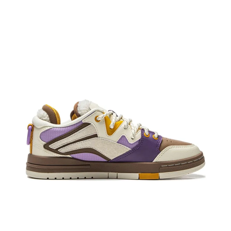 LiNing Wave Pro Anti Slip Wear Resistant Low Top Skateboard Shoes Women's White brown purple-1