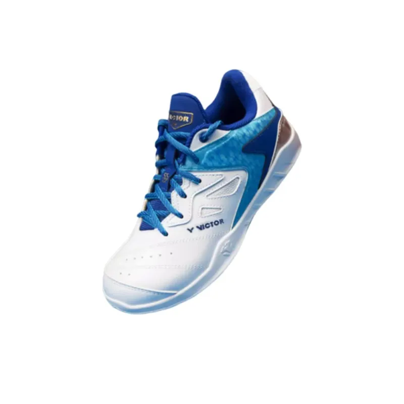 VICTOR Cushioned Slip Resistant Low Top Badminton Shoes Unisex White Blue-2