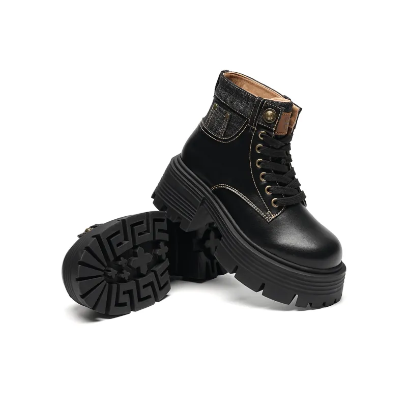 EBLAN Short Mid Calf Martin Boot Women's Black-2