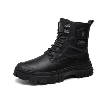 G.N.SHIJIA Warm Wear Resistant Height Increasing Crew Outdoor Boots Men's Black