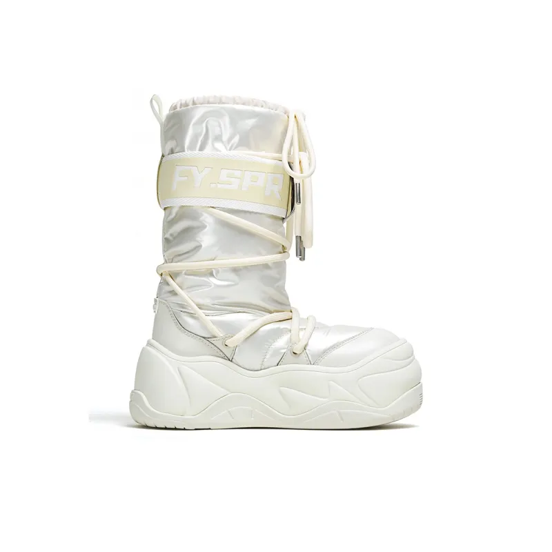 FY SPR Wifi Warm Water Resistant Height Increasing Crew Snow Boots Women's Ecru-1