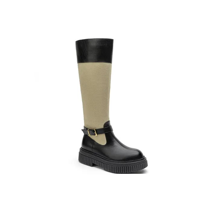 TOOMANYSHOES Knee high Boots Women's Black/Yellow-1