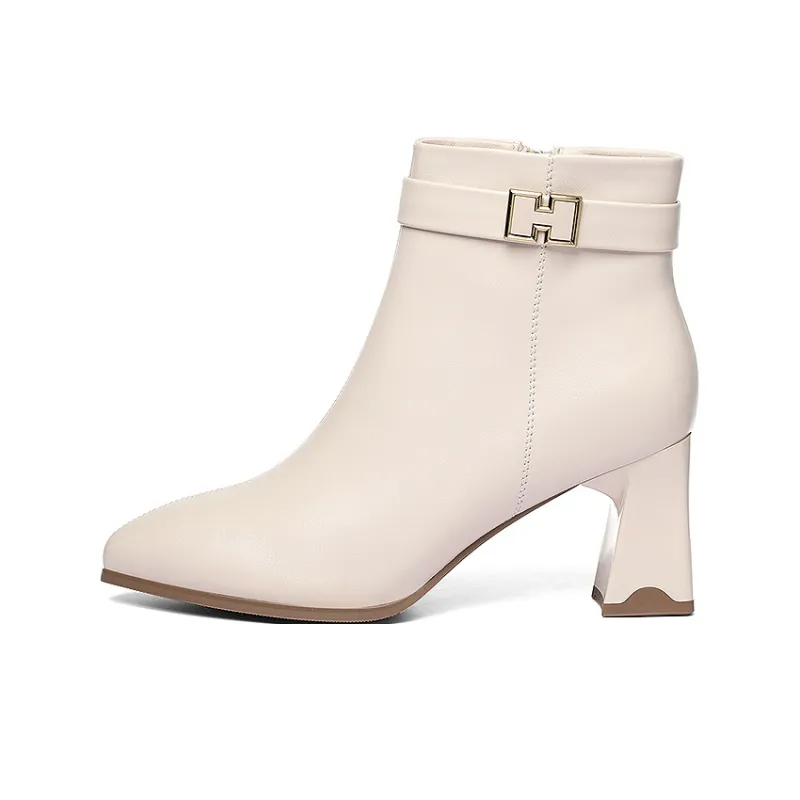 Golden Silk Rabbit Ankle Boots 6cm Women's-6