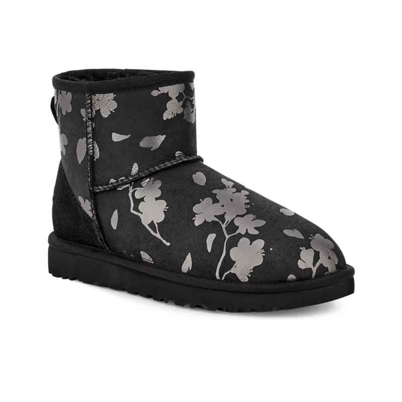 UGG Classic Mini Floral Foil Fleece Lined Black Women's-2