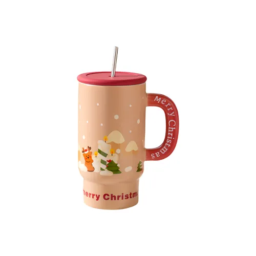 TLIT Creative Large Capacity Christmas Ceramic Cup For Home Use With Lid And Straw Ceramic 800ml