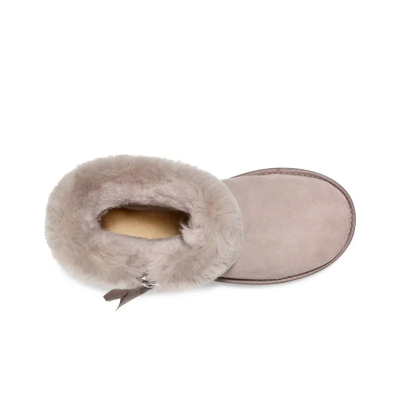 UGG Cinched Fur Mini Snow Boots Grey Women's-4