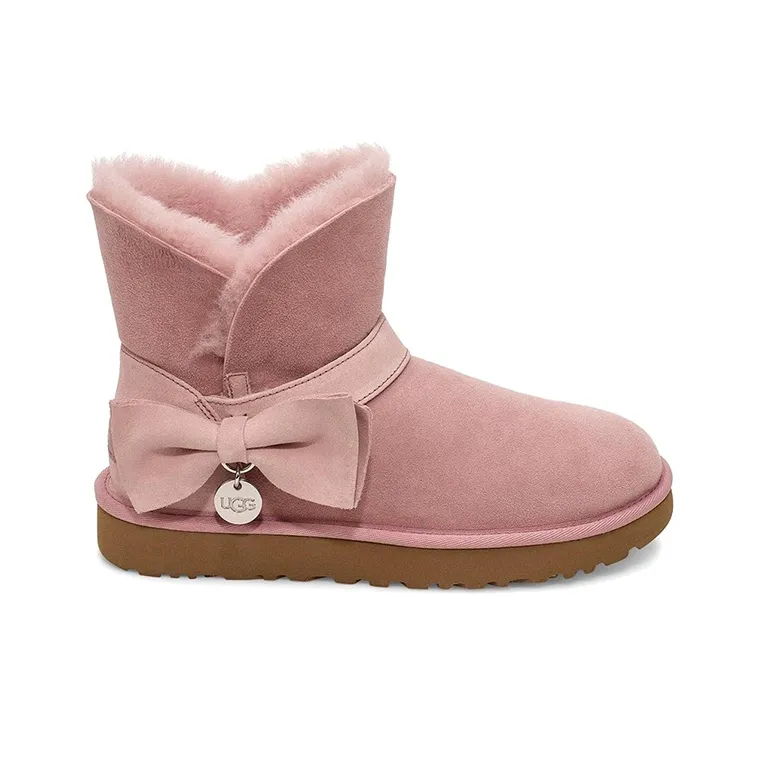 UGG Suede Mini Bow Fur Fleece Lined Pink Women's-1