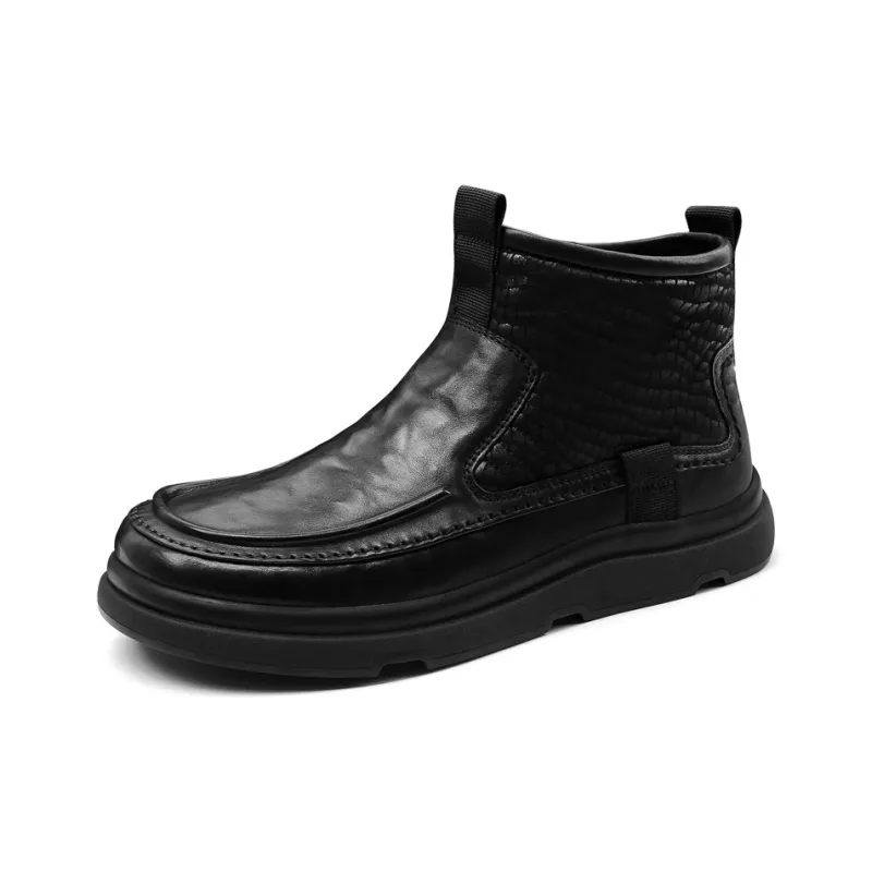 PALMPOLO Shearling Ankle Boots Fleece Lined Warm Men's Black-0