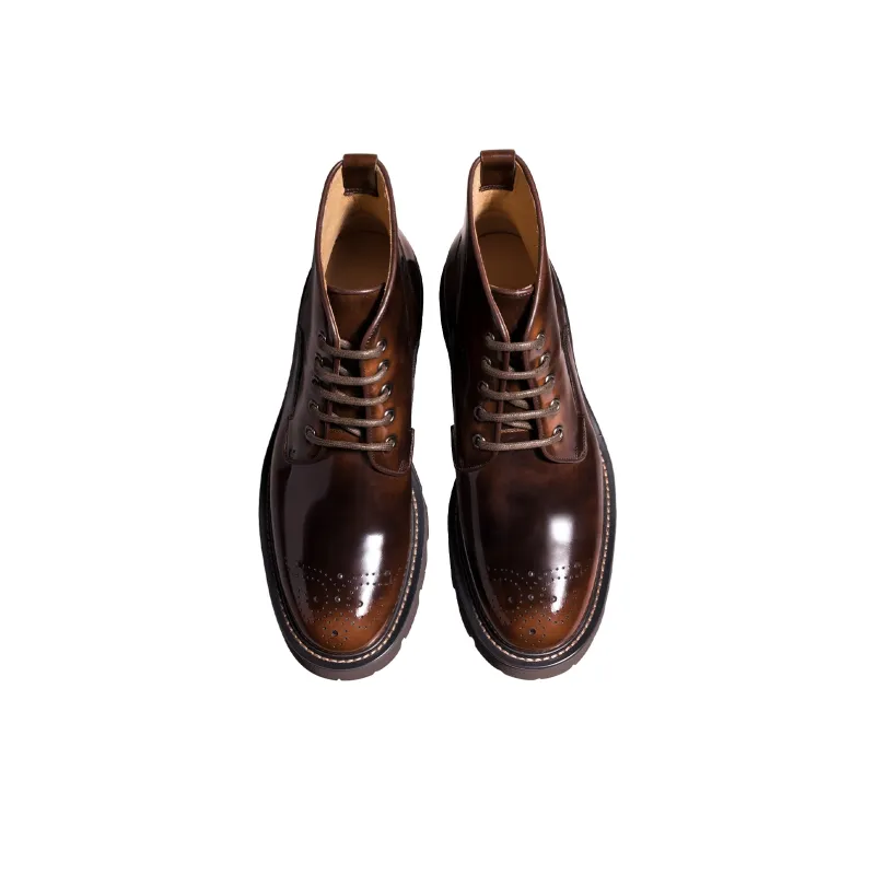 THOM WILLS British Vintage Casual Leather Boots Short Martin Boot Men's Yellow Brown-2