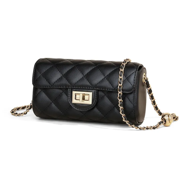 COMELY Synthetic Leather Patchwork With Cow Leather Chain Bag Shoulder Bag Crossbody Bag Regular Women's Black-2
