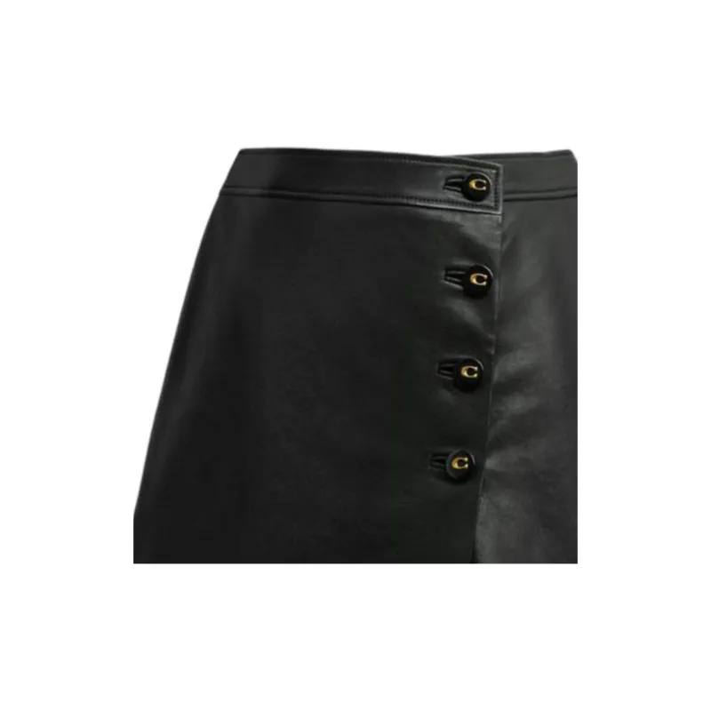 COACH FW24 Leather Short Skirts Women's Black-4
